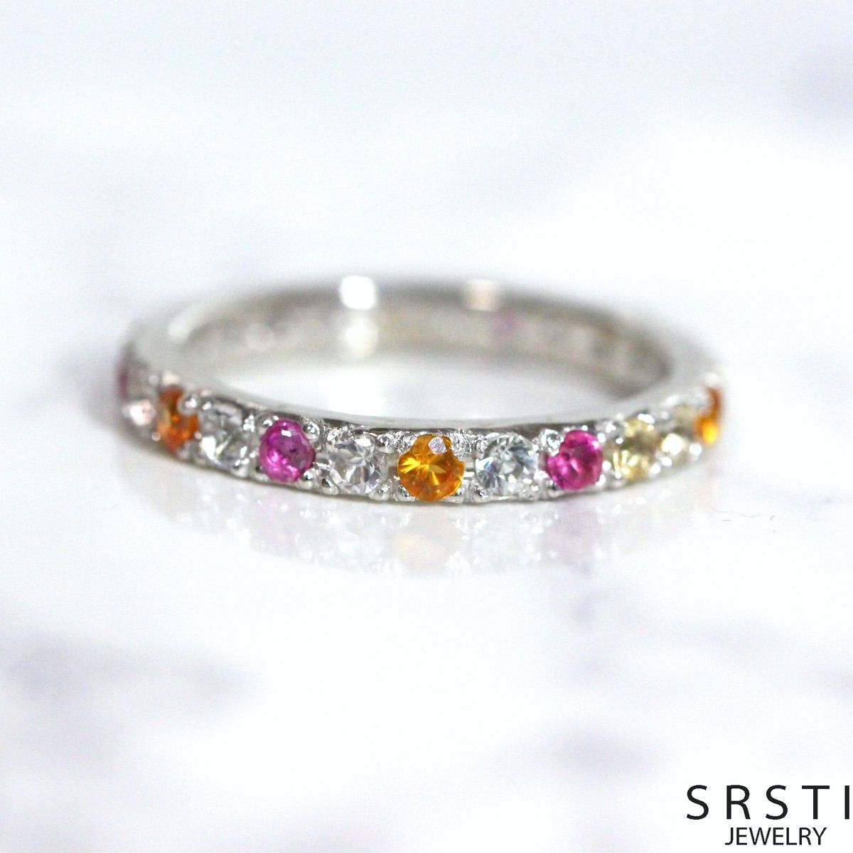 ファンシーカラーサファイア 最新 SV925 エタニティリング