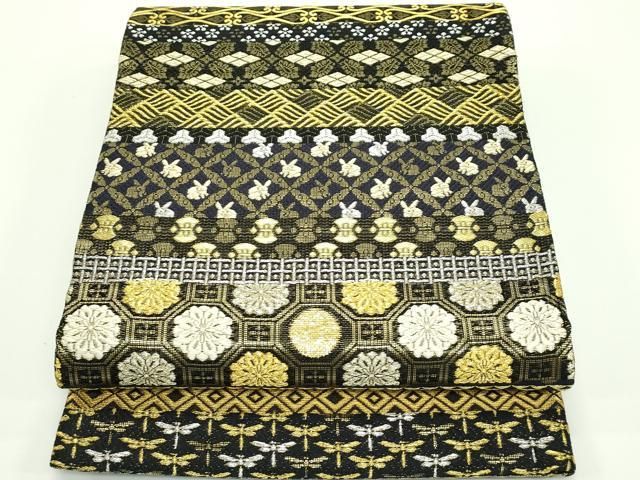 平和屋着物 上 創業280年 誉田屋源兵衛 両面 全通柄袋帯 唐織 誉文彫金 黒地 金銀糸 ♥ CZAA3915s5