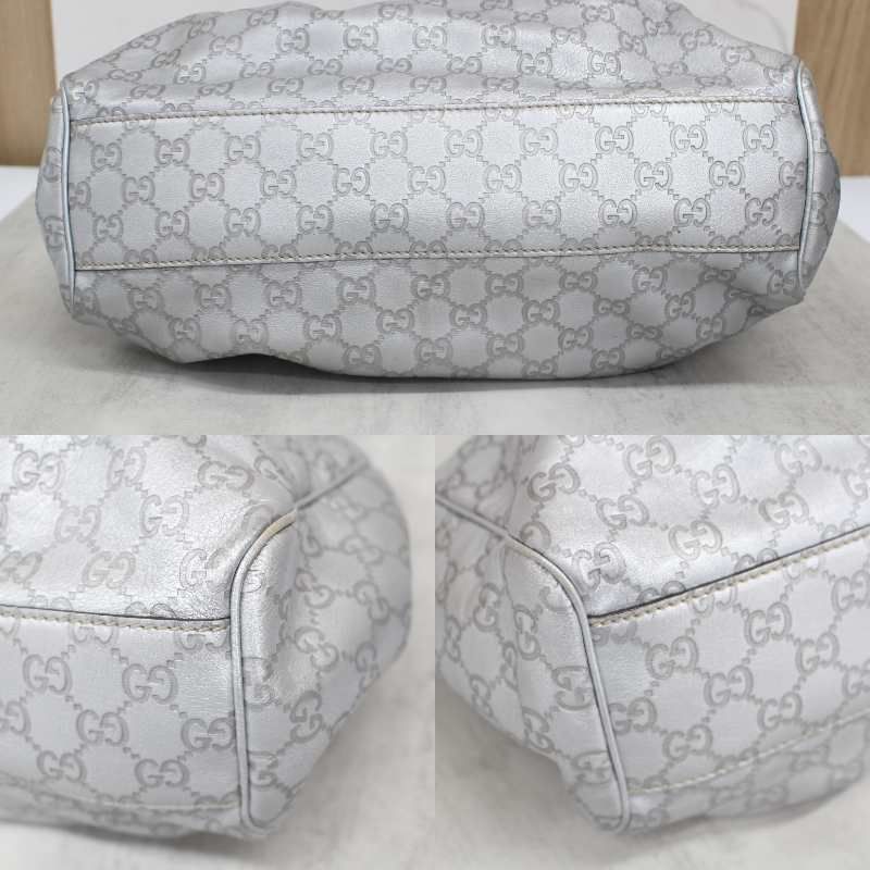 S118)GUCCI スーキー GG柄 レザー トートバッグ シルバー グッチ