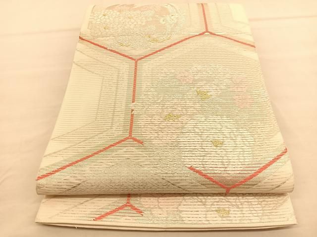 平和屋着物＊夏物 六通柄袋帯 唐織 亀甲花丸文 金銀糸 正絹 逸品