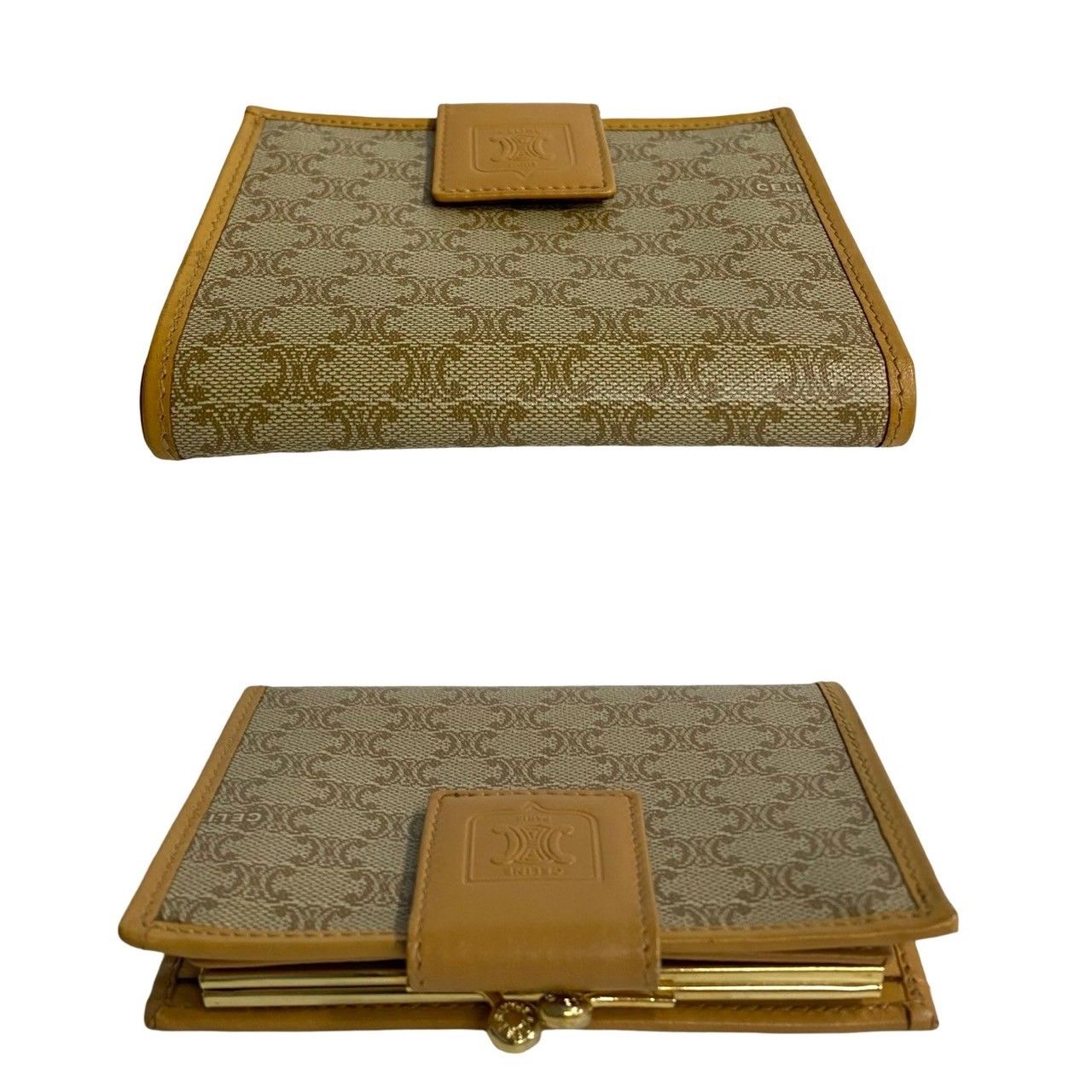 極 美品 CELINE セリーヌ マカダム 柄 トリオンフ ロゴ レザー 本革 二