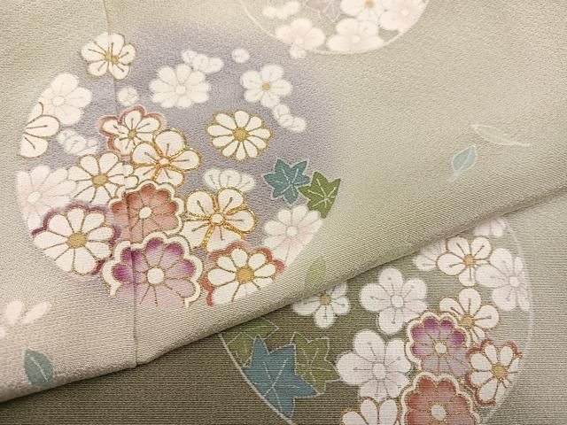 平和屋着物●訪問着　駒刺繍　草花丸文　丹後ちりめん　暈し染め　金彩　反端付き　正絹　逸品　AAAW0074ph 平和屋着物○訪問着 駒刺繍 草花丸文 丹後ちりめん 暈し染め 金彩 反端