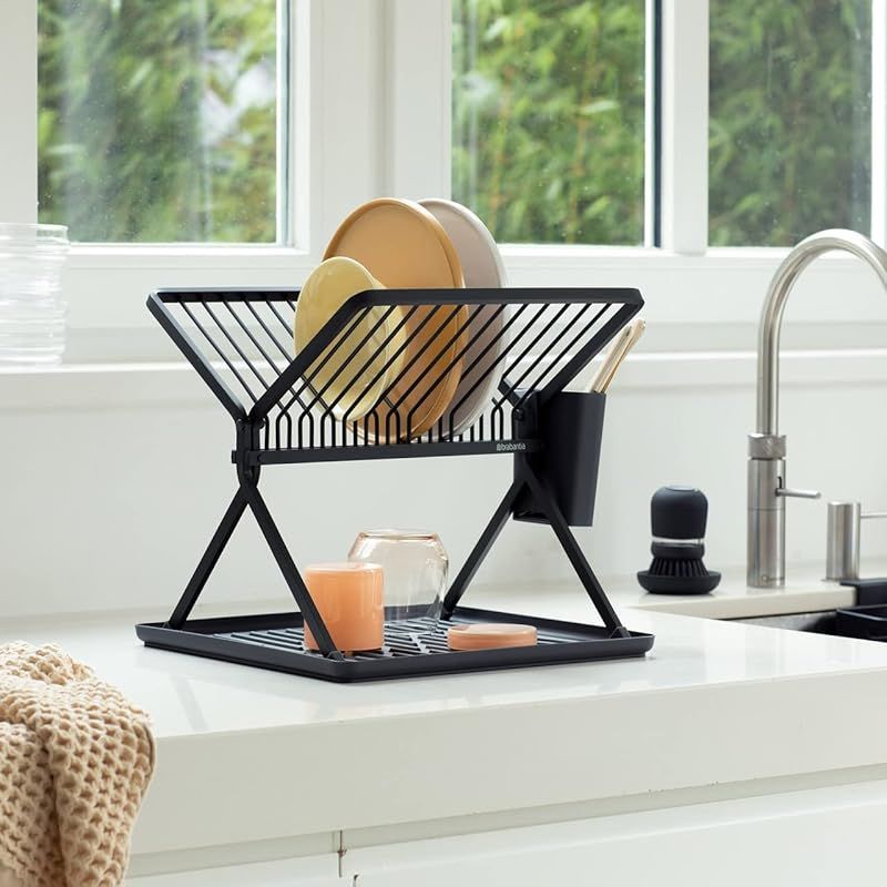 ブラバンシア フォルダブル ディッシュ ドライングラック 水切りかご カトラリー-トレイ付き ダークグレイ 0 HRDEVELOPMENT_JP