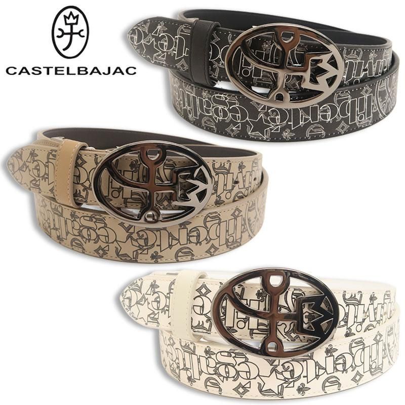 カステルバジャック ロゴバックル モノグラム ベルト ホワイト