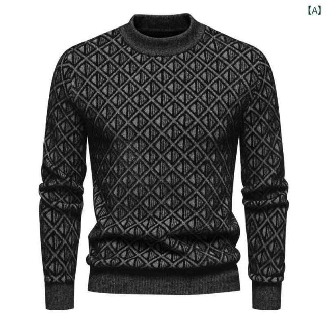 [2XL]秋冬 コーデ メンズ  服 シンプル ファッション オシャレ 大人 かっこいい 大きいサイズ ストリート 紳士服  菱形 プリント スリムフィット 普段着 ニット セーター トップス アウトドア 