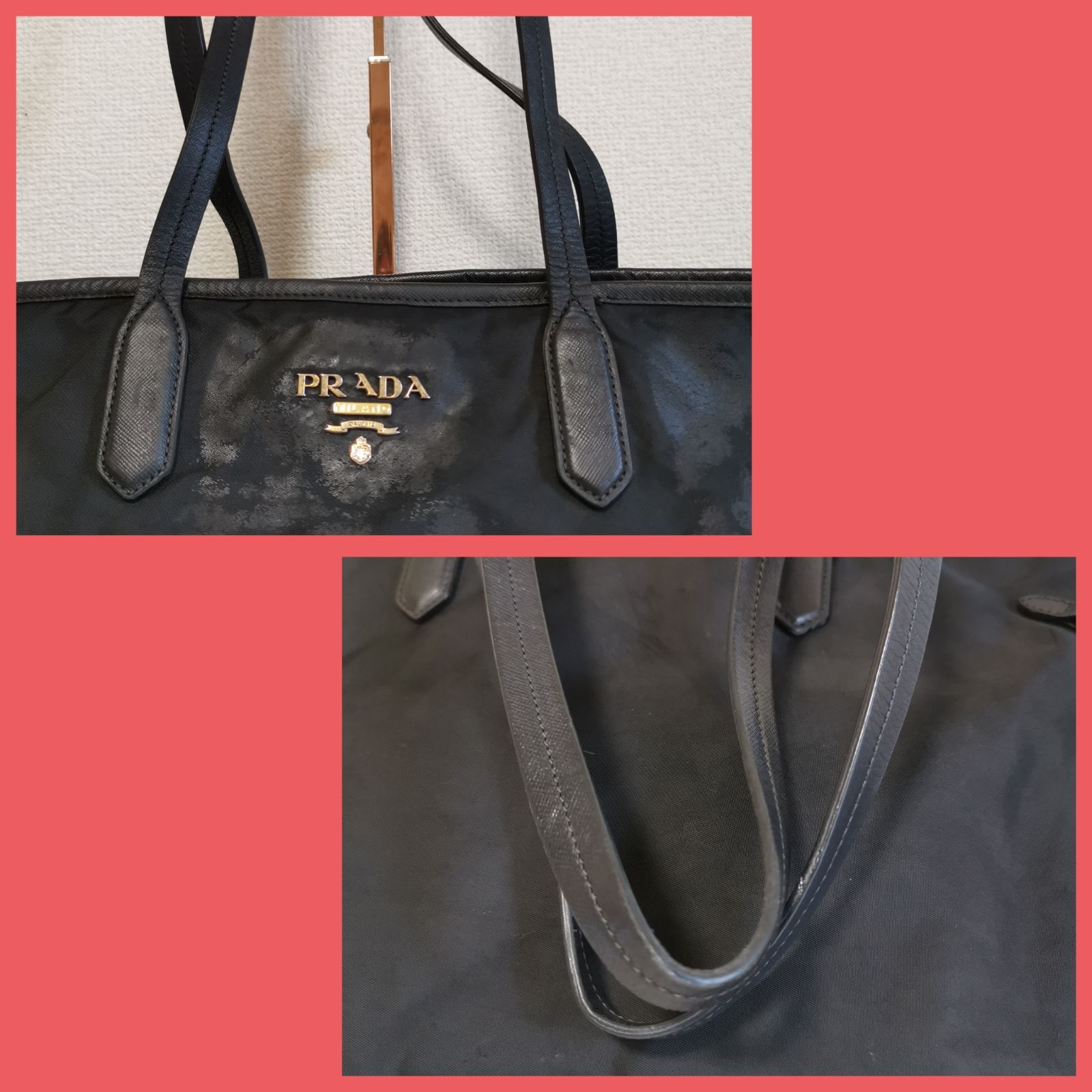 良品】プラダPRADA肩掛けトートバッグ黒 サフィアーノレザー