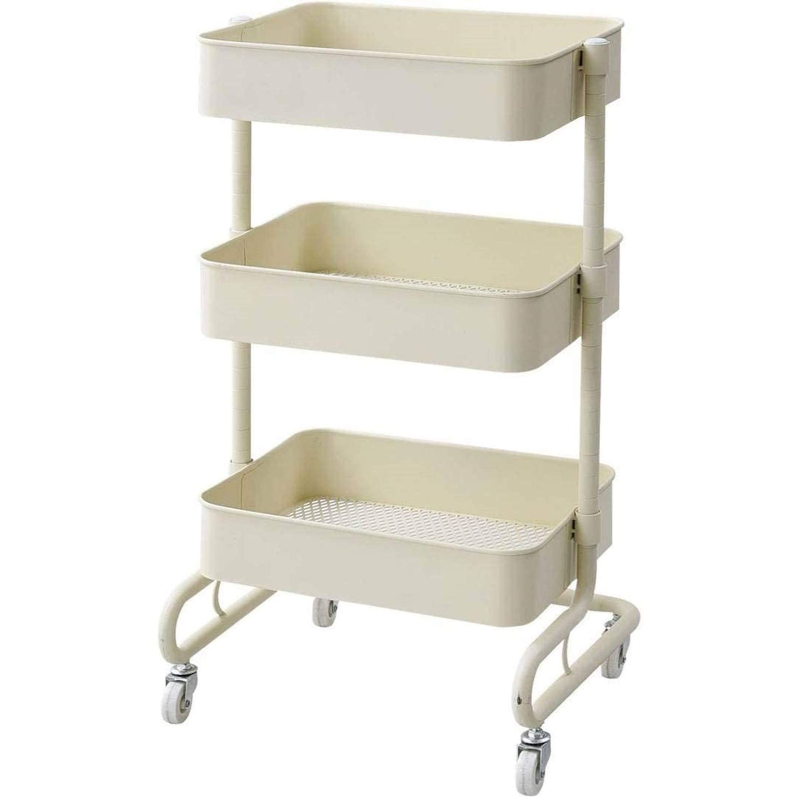 【新着商品】高さ調節可能 全体耐荷重60kg メッシュタイプ キッチンワゴン キャスター付き 幅46×奥行38×高さ81cmg バスケットトローリー [山善] 組立品 アイボリー LBT-3(IV)