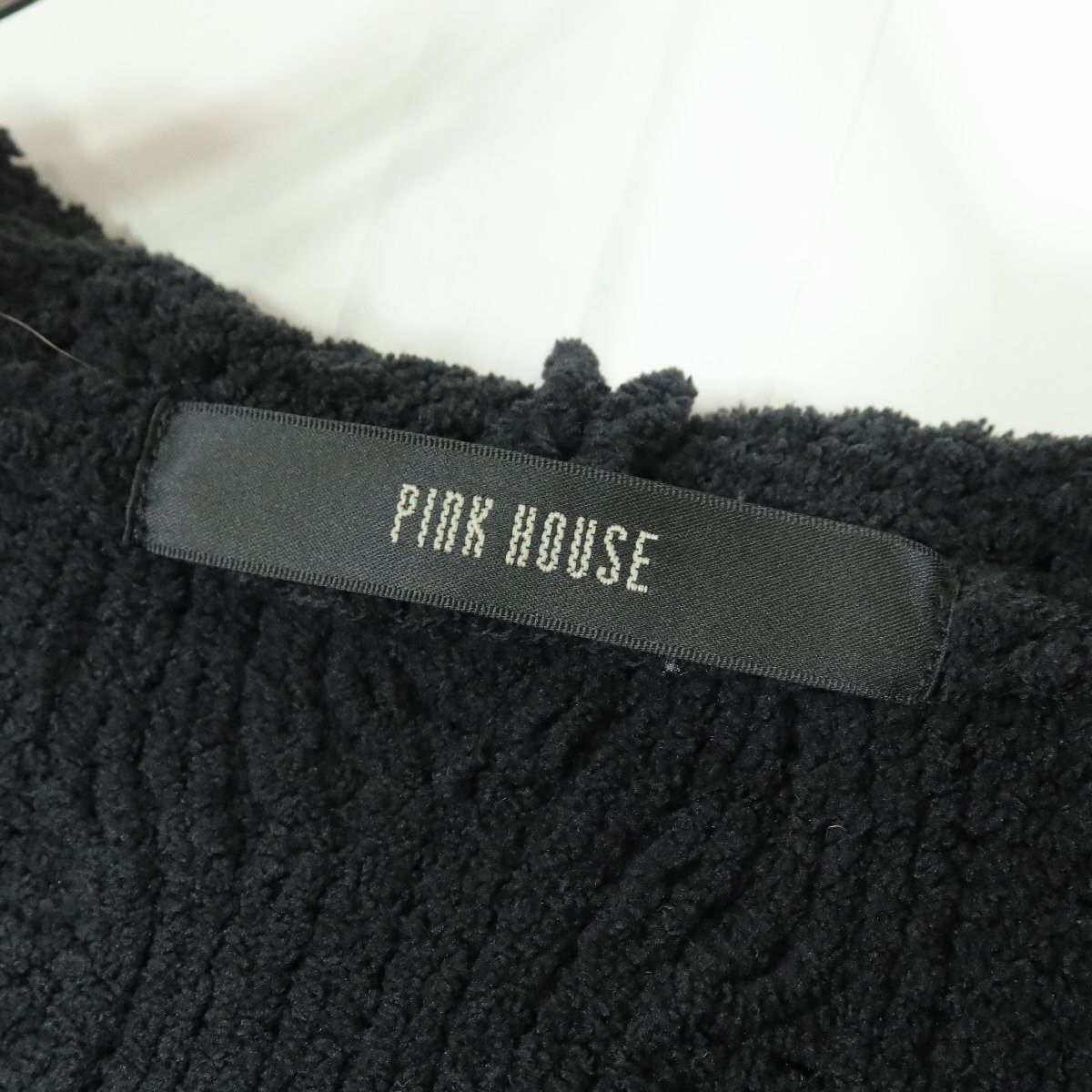 PINK HOUSE - ピンクハウス★ジップアップブルゾン フード付き ニット 黒系 ダブルジップ アラン編み&amp;ポンポン♪z11405 ピンクハウス☆ジップアップブルゾン フード付き ニット 黒系