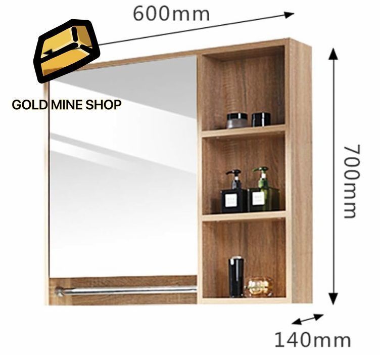 洗面化粧台 ミラーキャビネット おしゃれ バスルーム防水キャビネット ミラーウォールマウント 壁掛け鏡 ウォールミラー 壁掛けミラー 壁飾り鏡 浴室化粧鏡 木製 60x70cm HRDEVELOPMENT_JP
