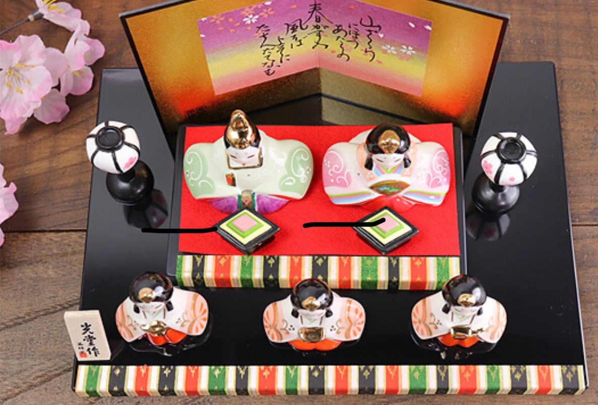 雛人形 コンパクト 陶器 小さい 可愛い ひな人形/染絵弥生飾り雛(平飾り) /ミニチュア 初節句 お雛様 おひな様 雛飾り : 雛人形 コンパクト 陶器 小さい 可愛い ひな人形⁄染絵