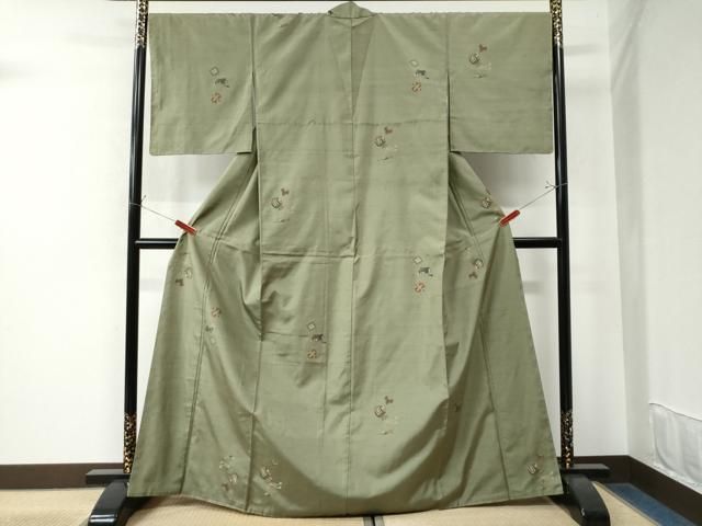 平和屋着物○京の名門・菱屋六右ェ門 紬 打ち出の小槌 扇 正絹 逸品 未