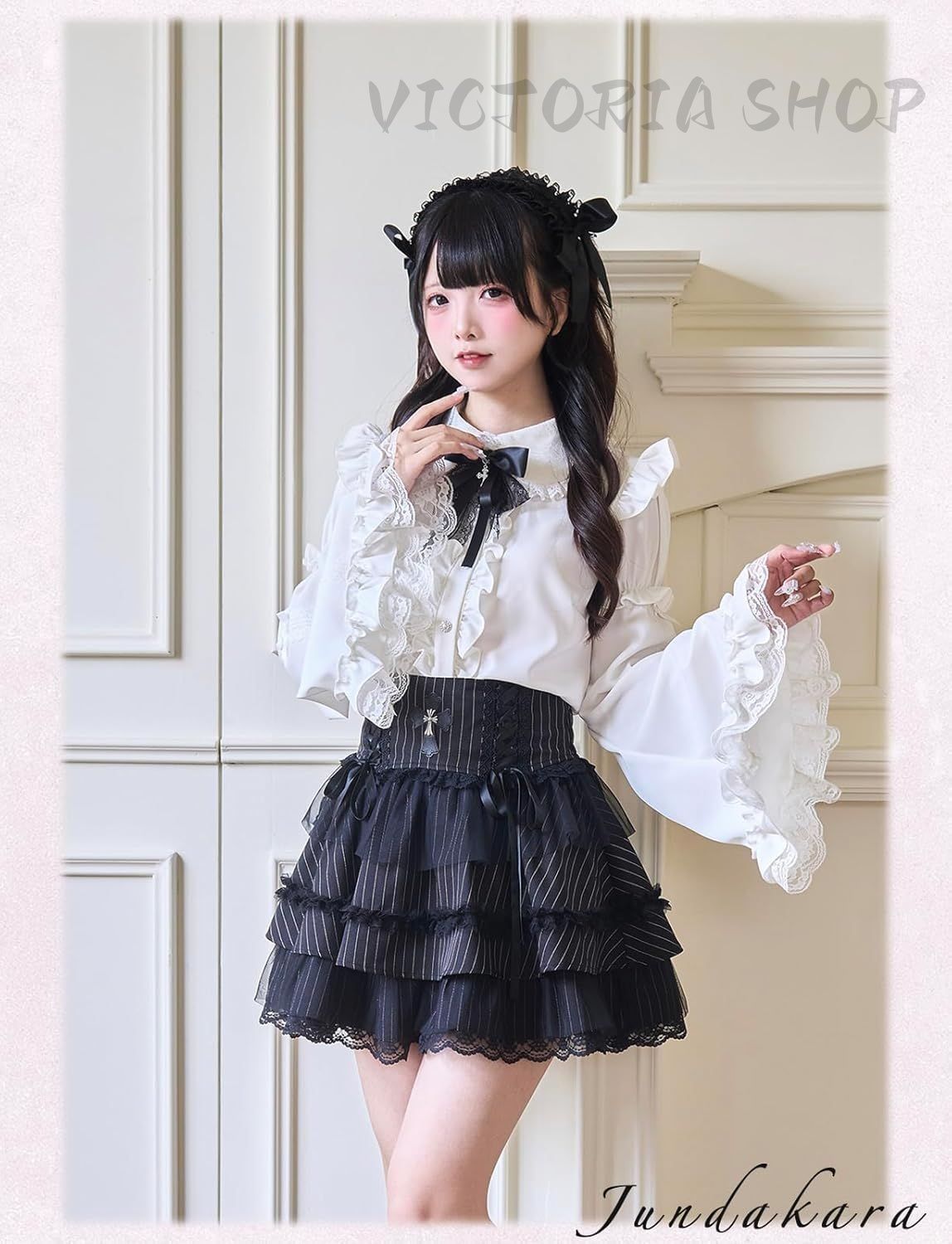 リボンブローチ付き姫袖ブラウス メタモルフォーゼ リボンブローチ付姫