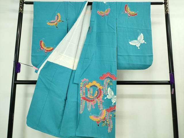 上 和染紅型 栗山紅型 栗山吉三郎 七五三 女の子 7歳 祝着 舞蝶松藤花房 天色地 kh 5