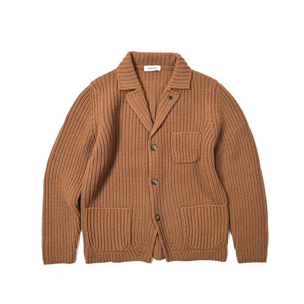 GRAN SASSO ニットジャケット 3Bシングル ローゲージ 長袖 ヴァージンウール100％ ブラウン MADE IN ITALY 399528