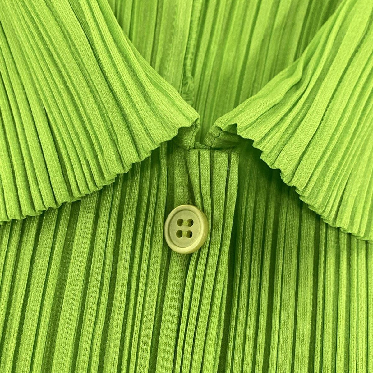 極美品✨PLEATS PLEASE プリーツ　グリーン　ノーカラー　カーディガン 極美品✨PLEATS PLEASE プリーツ グリーン ノーカラー