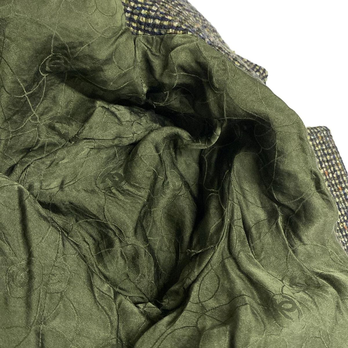 CHANEL シャネル コート サイズ36 S レディース - P18116 ダークグリーン×黒 長袖 チェック柄 ツイード 冬 ウール シルク GULLKHAN_COM