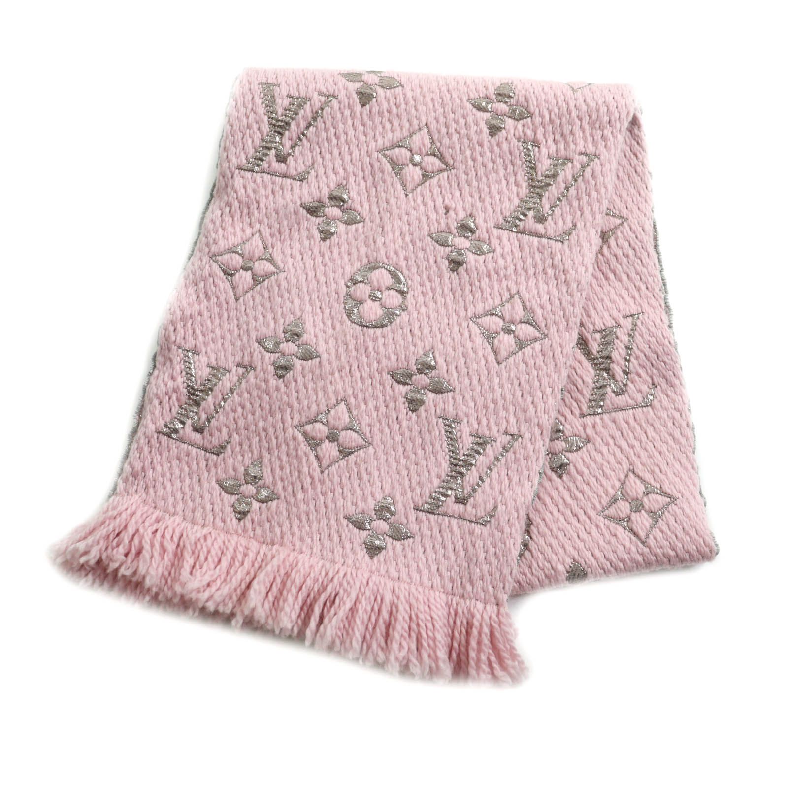 人気 LOUIS VUITTON ルイヴィトン 2018年製 M70466 ロゴマニア シルク混 ローズバレリーヌ モノグラム マフラー イタリア製 レディース