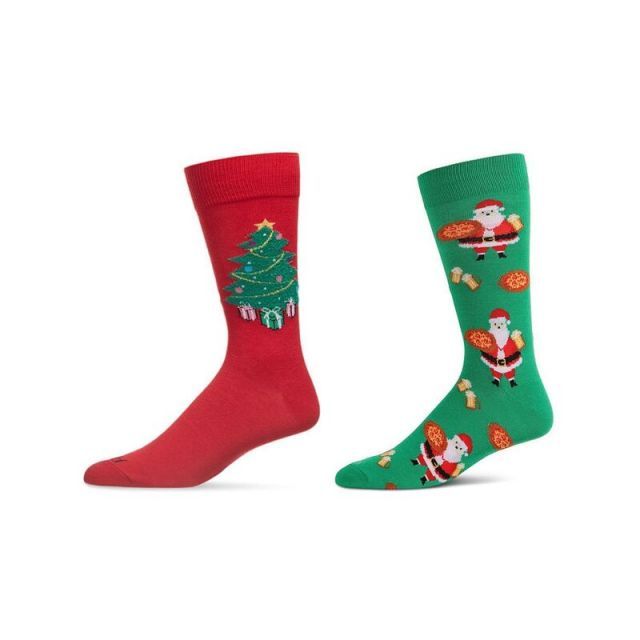 【送料無料】 メモイ メンズ 靴下 アンダーウェア Men's 2 Pair Pack Novelty Holiday Food Crew Socks Red