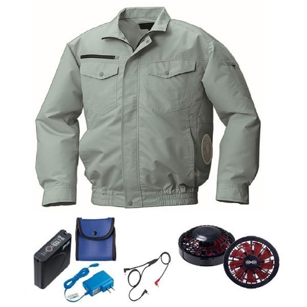 KU92030 空調服 R 綿・ポリ混紡 横ファン FAN2200G・CBB500ロングケーブル・LIPRO2セット モスグリーン 3L 【北海道・沖縄・離島配送不可】 KU92030 空調服 R 綿・ポリ混紡 横ファン FAN2200BR・CBB500ロング