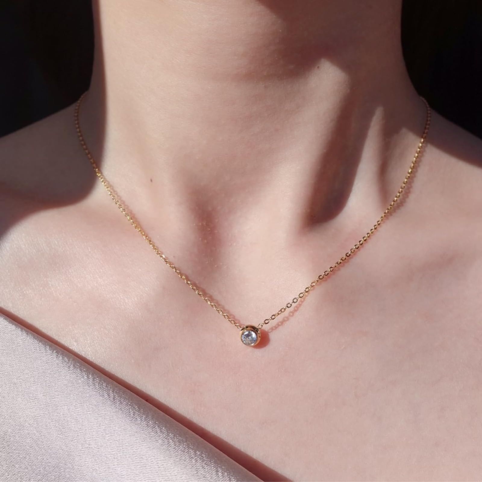  まもなく終了 Moonstan ネックレス レディース 金属アレルギー対応 サージカルステンレス ゴールド シルバー ピンクゴールド キュービックジルコニア ペンダント シンプル エレガント ネックレス アクセサリー