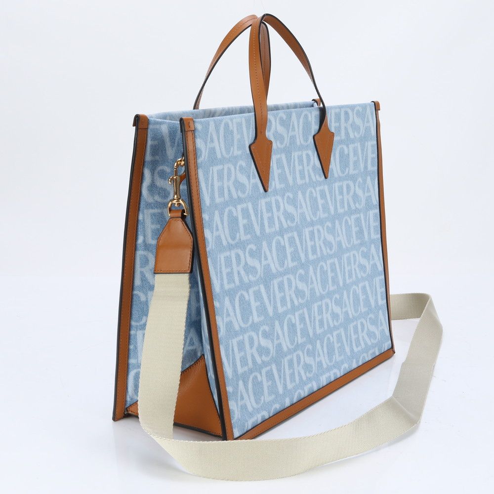 未使用 ヴェルサーチ オールオーバー デニム レザー 2WAY トート バッグ 未使用 ヴェルサーチ オールオーバー デニム レザー 2WAY トート
