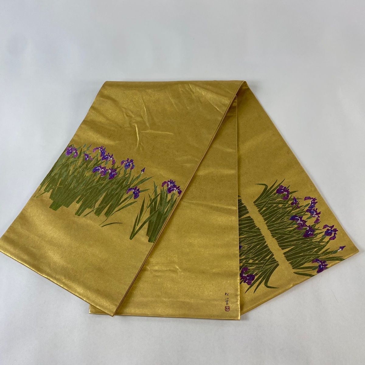 袋帯 美品 名品 長嶋成織物 落款 本金箔 草花 刺繍 箔 金色 袋帯 美品 名品 長嶋成織物 落款 本金箔 草花 刺繍 箔 金色