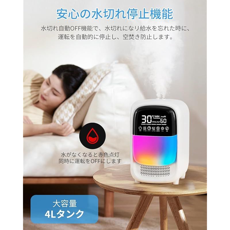 商品 SOTCAR 加湿器 大容量 4L 次世代モデル加湿器 音楽再生 卓上 ハイブリッド式加湿器 加熱式 超音波式 アロマ対応 静音 卓上加湿器 加湿量420ml h 自動停止機能 空焚き防止 LEDディスプレイ 省エネ 8時間タイマー 乾燥対策 1 WWW_KANDAIZUMI_COM