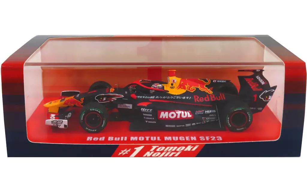 ミニカー 1|43 Red Bull Motul Mugen SF23 1 Tomoki Nojiri ブラック×イエロー×レッド 無限別注 90000-XYM-330D