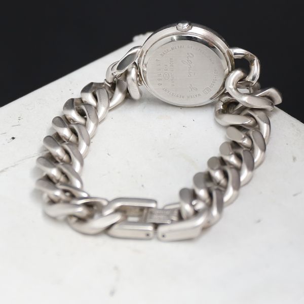 【稼働品】BURBERRY 11500L SS/GF 白 QZ レディース腕時計 QZ アニエスベー V401-0850 シルバ―文字盤 レディース腕時計