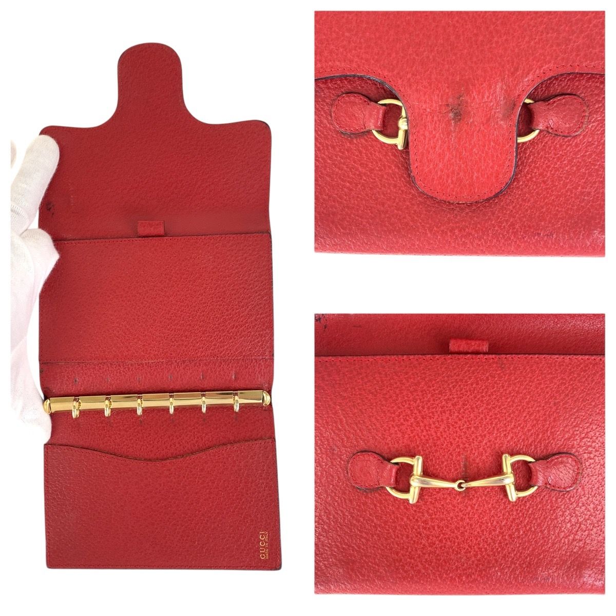 GUCCI - GUCCI グッチ ヴィンテージ ホースビット レッド ゴールド金具 レザー 031 2778 0368 0 手帳カバー 男女兼用 レディース 502629 【中古】 GUCCI グッチ ヴィンテージ ホースビット レッド ゴールド金具