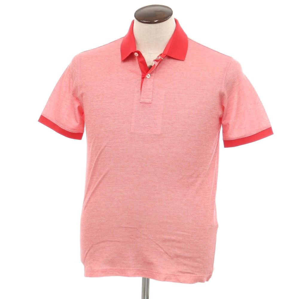 【中古】【未使用】グランサッソ GRAN SASSO コットン 鹿の子 半袖ポロシャツ レッドxホワイト【サイズ50】【メンズ】