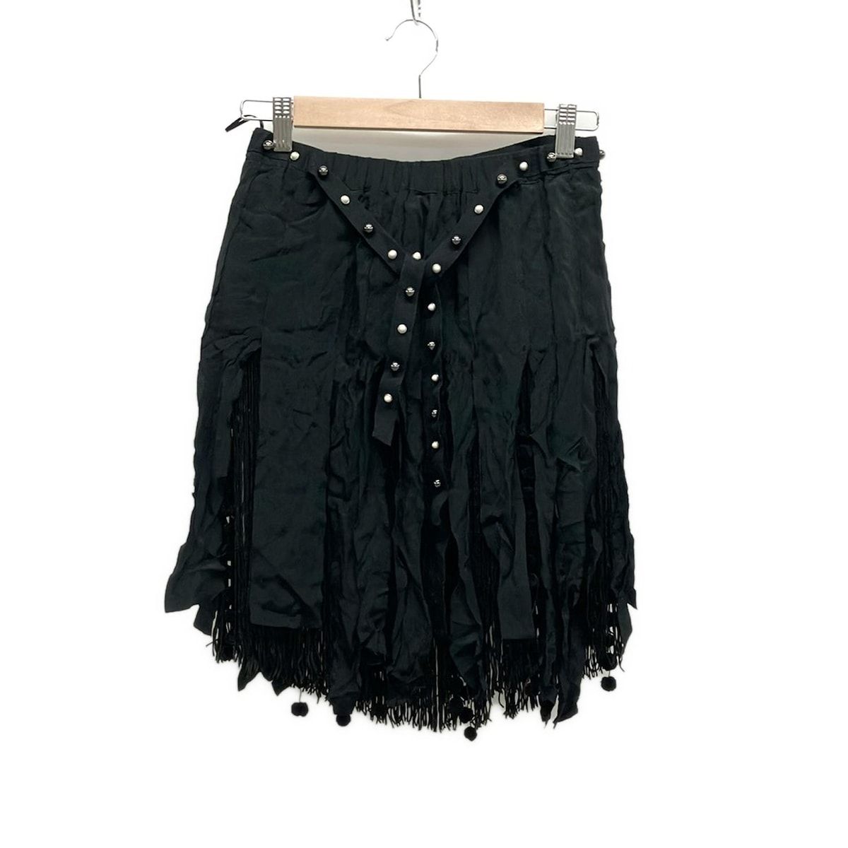 ヌメロ ヴェントゥーノ ミニスカート サイズ36 S レディース - 黒×白×シルバー レイヤード|フリンジ|フェイクパール|ウエストゴム