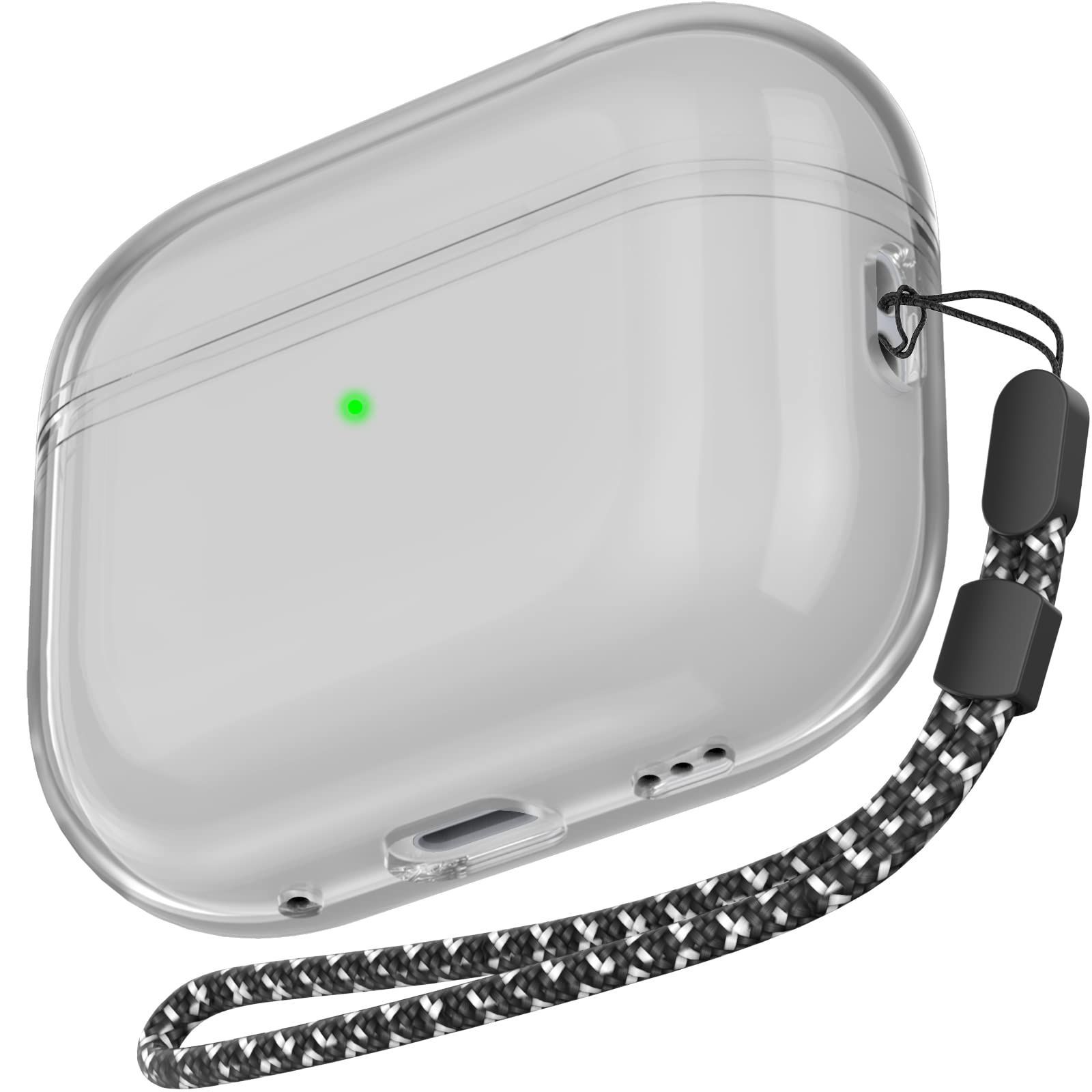 【数量限定】(ブラック) 2022 対応 第2世代 Pro Pro AirPods ハンドストラップ付き クリア 保護カバー ソフト TPU材質 透明 (USB-C/ライトニング) ケース 2 Airpods AhaStyle