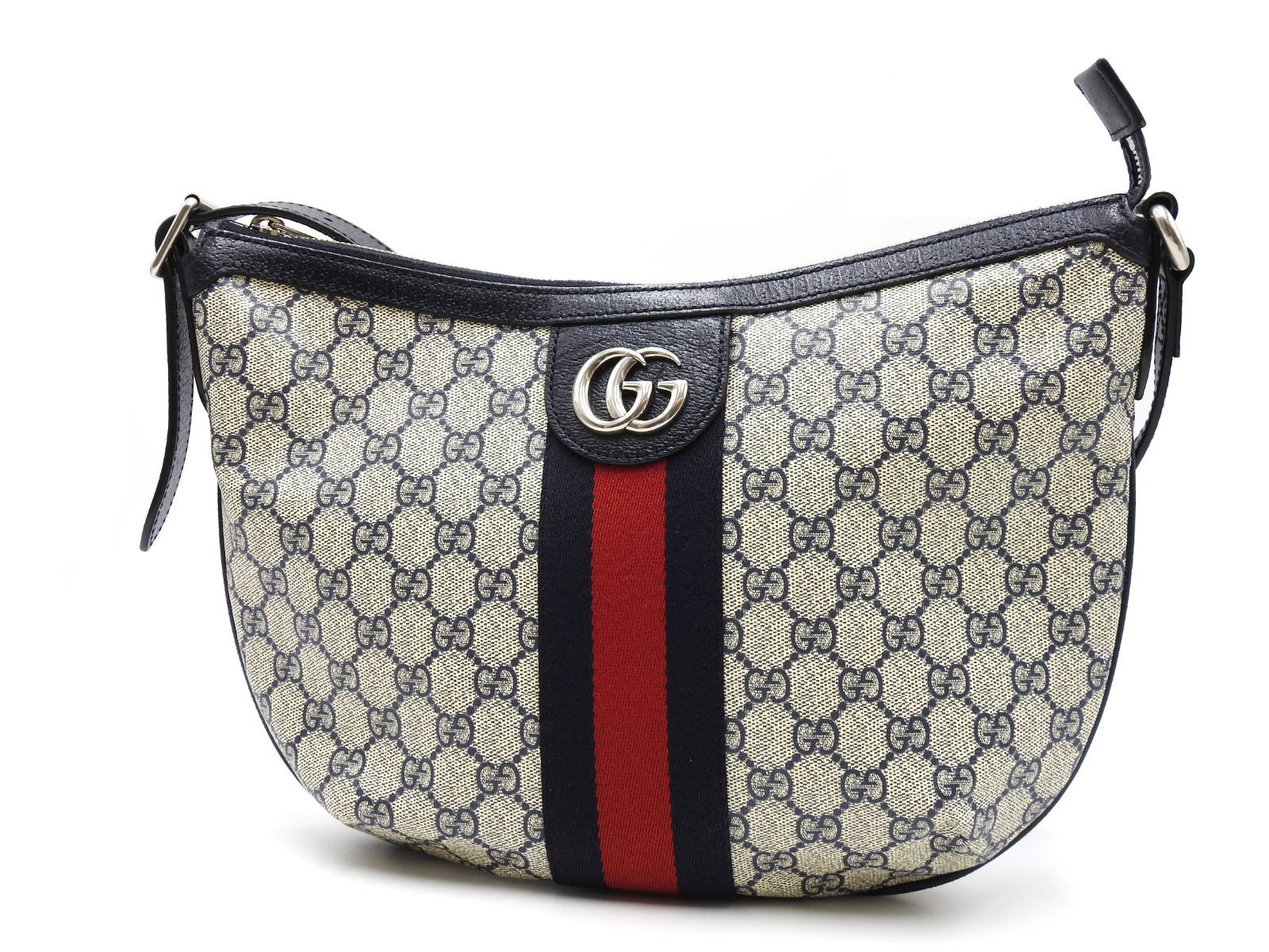 グッチ オフィディア GG スモールホーボー GGスプリーム ショルダーバッグ PVC レザー ベージュ ネイビー レッド シルバー金具 598125