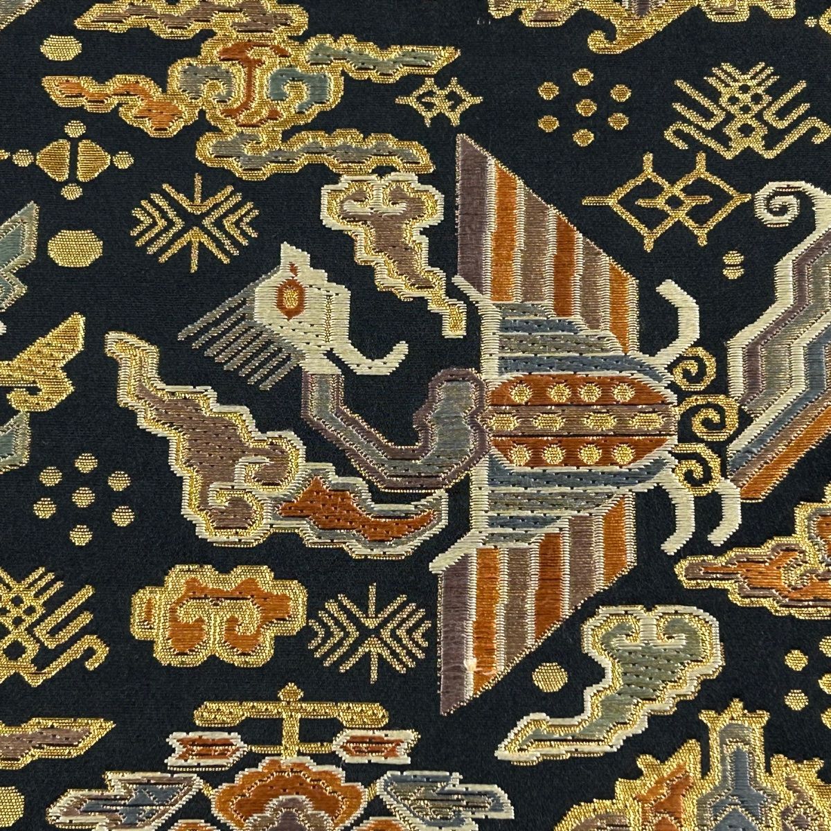 専用帯1036 ●高級 正絹 大和錦本袋 六通 袋帯 袋帯 美品 秀品 大和錦 草花 鳥 金糸 箔 黒 六通 正絹 【中古