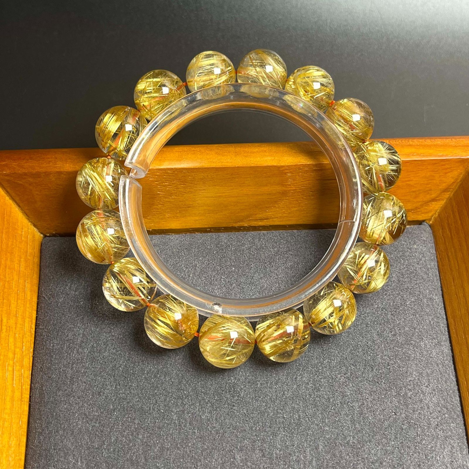 EU製 ! 満針ルチルクォーツ ブレスレット パワーストーン 天然石 金運 お守り プレゼント 12.8-13.7mm ZZ1594