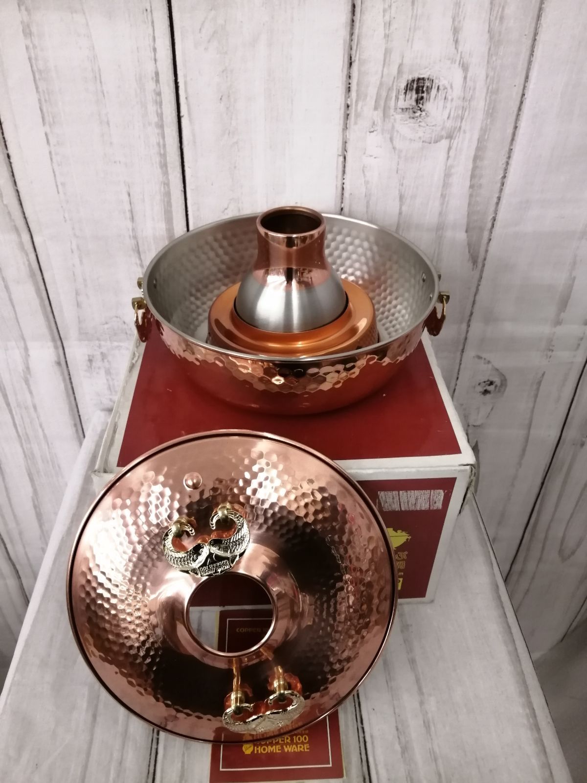 未使用品 COPPER100 槌目入りしゃぶしゃぶ鍋/寸法26cm/家庭用調理器具