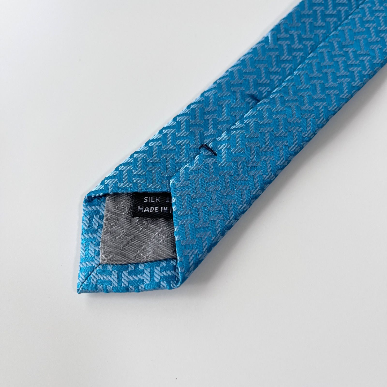 美品 HERMES エルメス ネクタイ シルク100% ターコイズブルー 総柄 254