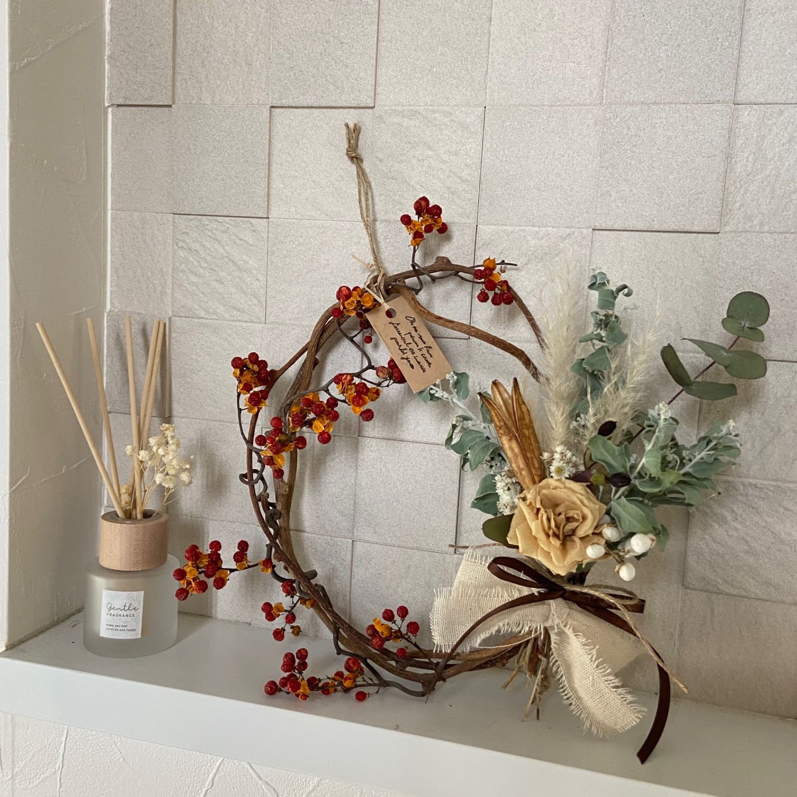 ドライフラワー ツルウメモドキリース ミニスワッグ ナチュラルリース