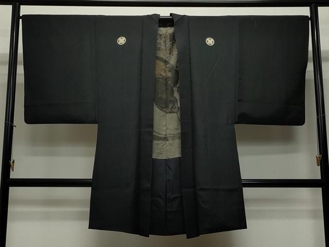 平和屋着物＃男性 長羽織 黒紋付き 正絹 CAAT5850id