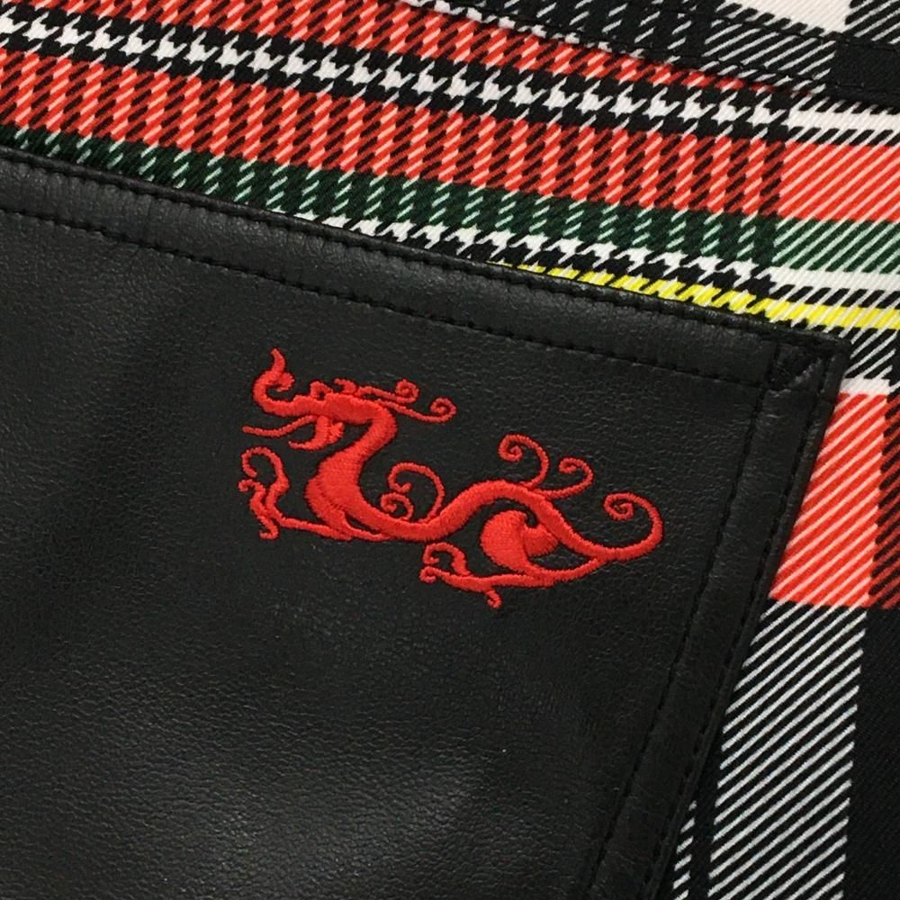 Dance With Dragon - 【超美品】ダンスウィズドラゴン パンツ 黒×レッド チェック ストレッチ  メンズ 3(L) ゴルフウェア Dance With Dragon 超美品】ダンスウィズドラゴン パンツ 黒×レッド チェック