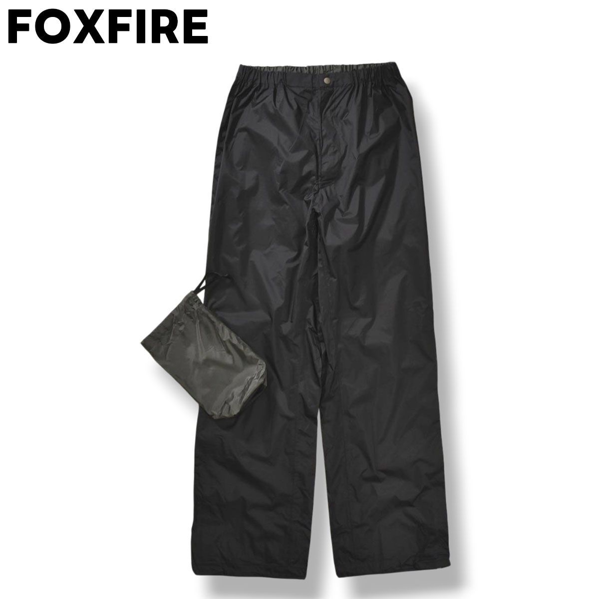 フォックスファイヤー FOXFIRE ナイロン レイン パンツ ジップアップ パッカブル 収納袋 付属 M ブラック アウトドア ウェア トレッキング クライミング タウンユース レジャー メンズ