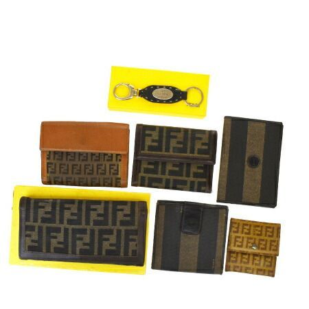 【中古】 7点セット フェンディ FENDI ズッカ ペカン 財布 小銭入れ コインケース 手帳カバー キーホルダー ブラウン PVC レザー 66MG092