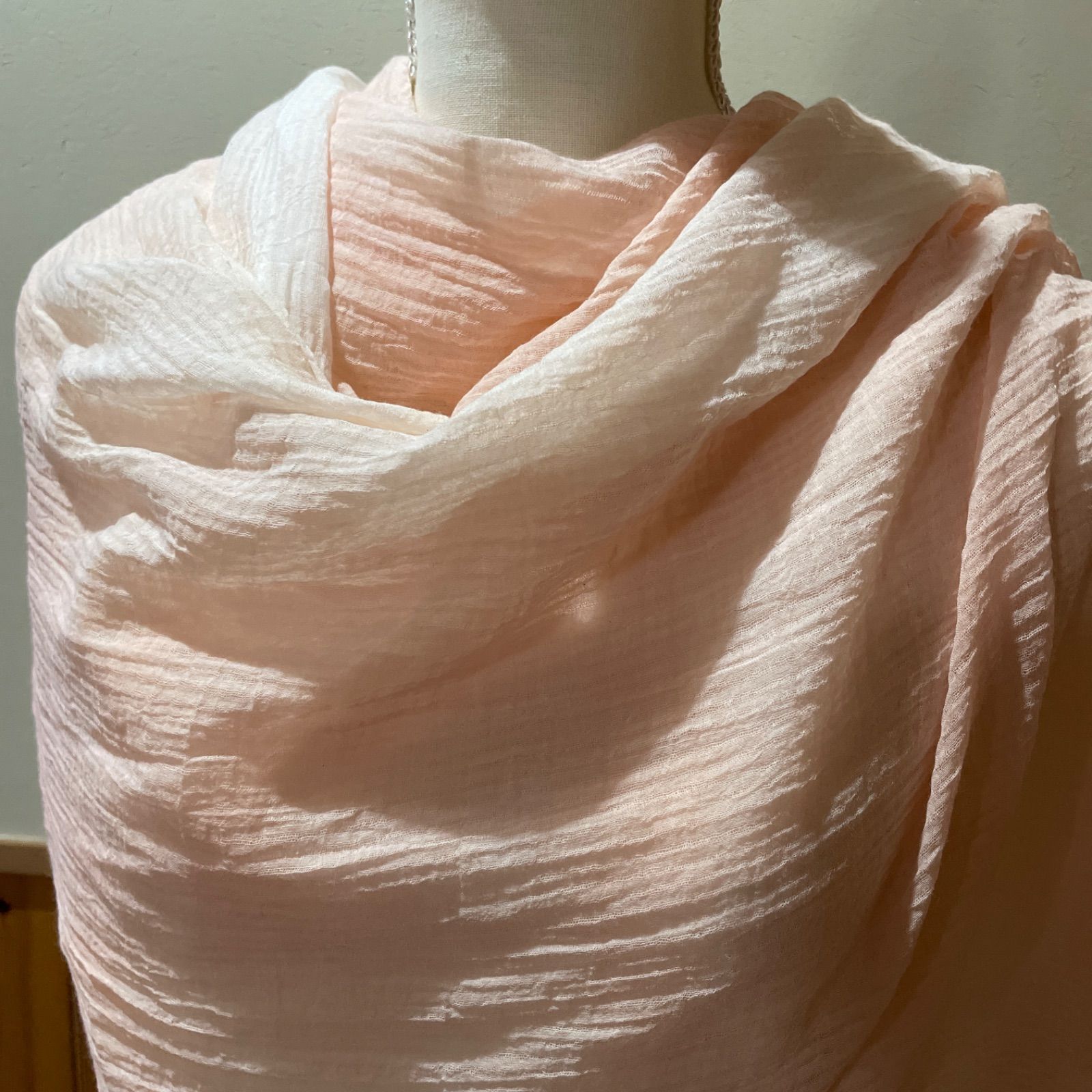 茜染 タッサー＆ナーシーシルクストール 手織 野蚕100% 房なし 茜染