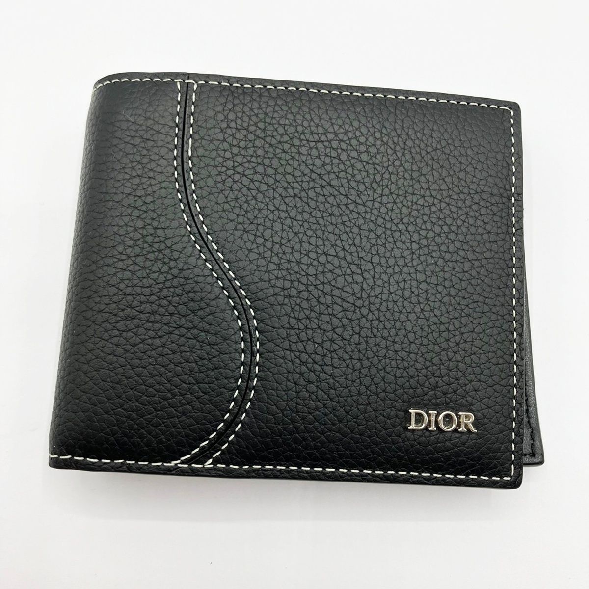 DIOR Saddle 二つ折り財布 コインケース付き ブラック メンズ ディオール サドル 黒 グレインドカーフスキン マーケトリー