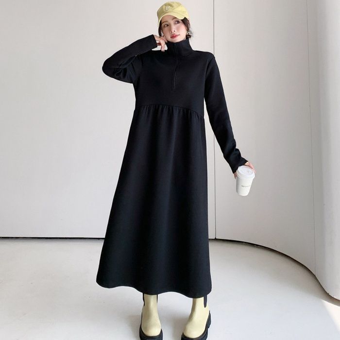 ワンピース レディース ハーフジップ タートルネック ロングワンピース 長袖 ロング丈 大人 通勤 通学 無地 可愛い 着痩せ ゆったり フォーマル シンプル 春 秋冬 体型カバー 20代 30代 40代 お呼ばれ xkmilyx77 DZ20 STEELWINDOWSANDDOORS_COM