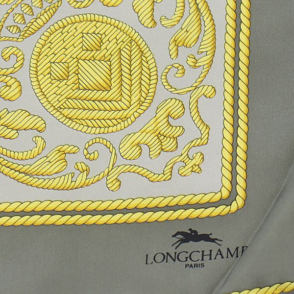 ロンシャン グレー 馬車柄 シルク100％ レディーススカーフ 2000000