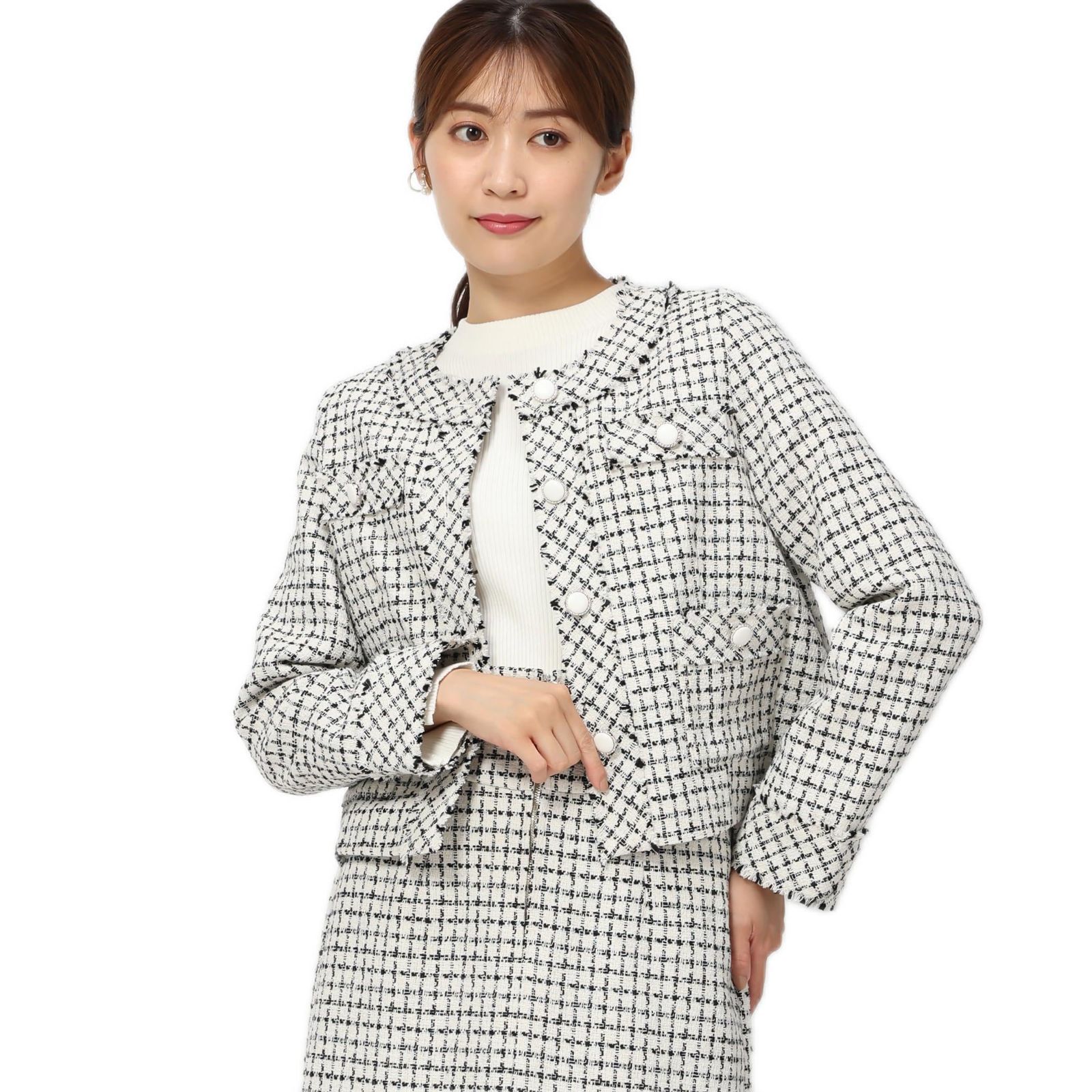 Size M_Color アイボリー ミッシュマッシュ ジャケット ツイードジャケット レディース MM338505 IVORY