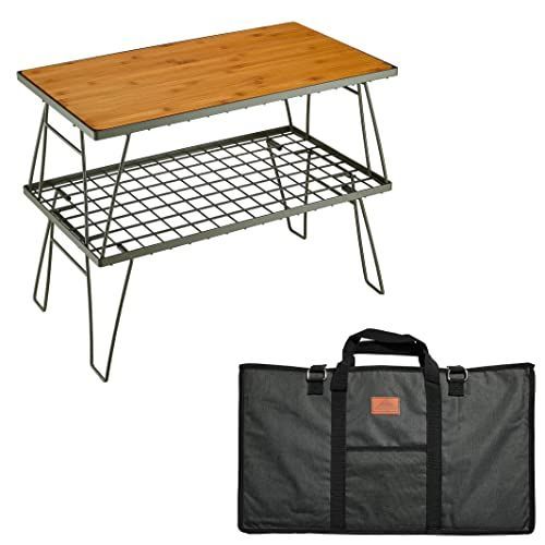 ラック2点 竹製天板1点 キャンピングムーン CAMPING MOON オリーブドラブ フィールド グラウンドラック ラック 折り畳みラック オリーブグレー カーキ スチール製 収納バック付き 本体T-233 2点|竹製天板フルセット T-233-2TP