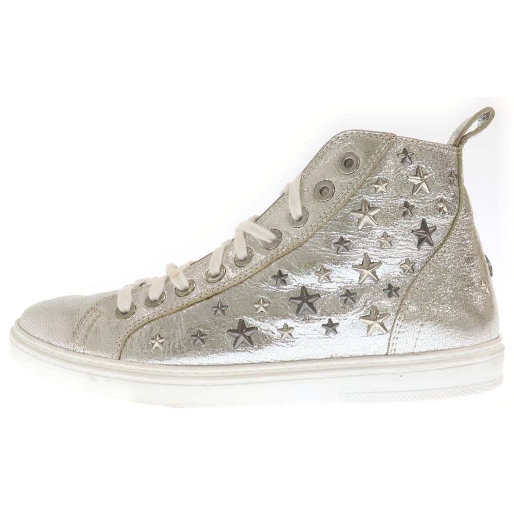 JIMMY CHOO (ジミーチュウ) COLT GTA CHAMPAGNE メタリック スター スタッズ ハイカットスニーカー シルバー